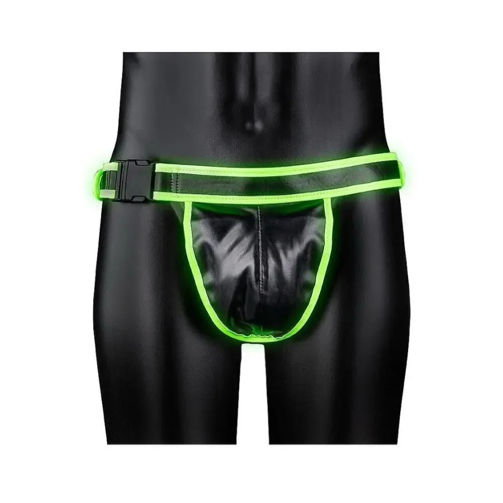 🦋B2G1🦋OUCH! Glow in the Dark NEON GREEN Bonded Leather Buckle JOCK STRAP | S/M